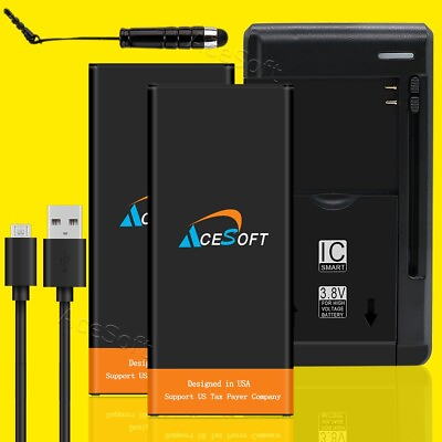 #ad Long Endurance 2x 2550mAh Extra AceSoft Battery Wall Charger f ZTE Warp 4G N9510 $49.36
