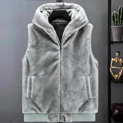 #ad 2023 new Sleeveless jacket Men#x27;s hooded warm synthetic fur vest $71.61