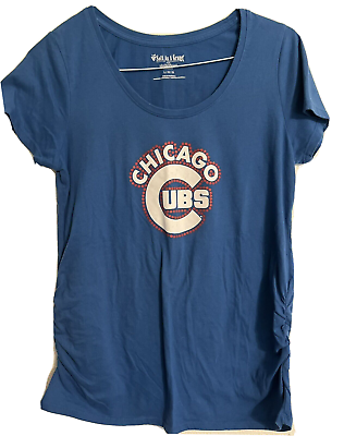 #ad Maternity Shirt T Shirt Sz Large Chicago Cubs quot;9 Mos You#x27;re Outquot; Blue Baseball $9.88