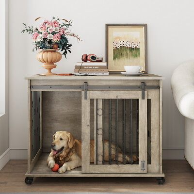 #ad XL Large Wood Metal Dog Crate Pet Cage Furniture w Detachable Divider End Table $279.99