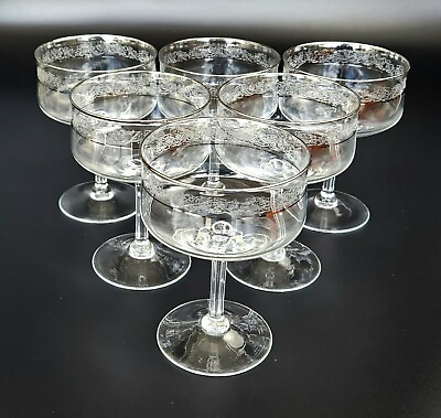 #ad Vintage Set of 6 Champagne Tall Sherbet Moonspun Platinum Trim by LENOX $150.00