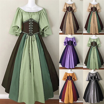#ad Women#x27;s Renaissance Medieval Costumes Dress Trumpet Sleeves Gothic Retro Gown AU $65.99