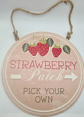 #ad Strawberry Patch Sign Round Metal Wall Large Decor 12quot;x12quot; Spring Summer Porch $16.00