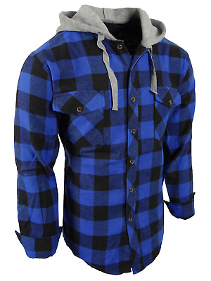 #ad Mens Plaid Flannel Shirt Hoodie Lightweight Button Flap Pockets Casual No Lining $22.94