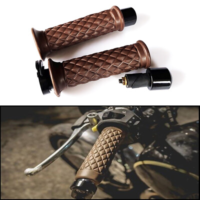 #ad UNIVERSAL BROWN 22MM MOTORCYCLE 7 8quot; HANDLEBAR HAND GRIPS THROTTLE WITH BAR ENS $37.99