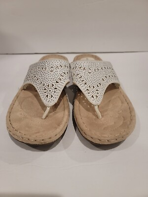 #ad Mountain Sole White Leather Cut Out Slip On Wedge Sandals Womens Size 8.5 $25.00