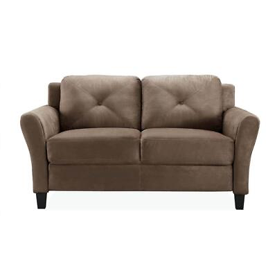 #ad Lifestyle Solutions Loveseat 57.9quot;L Round Arms Tufted Back Microfiber in Brown $273.26