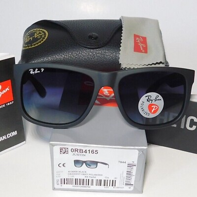 #ad Unisex Mens Ray Ban RB 4165 55 17mm Justin Sunglasses Polarized Black Gray $49.98