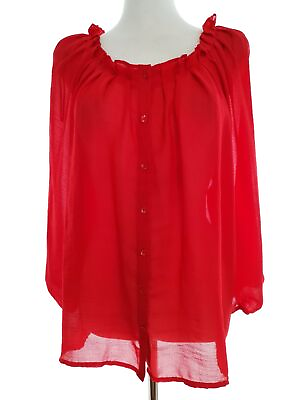 #ad Hamp;amp;m Size 46 Red Buttoned Blouse Sleeve 3 4 Oversize $33.37