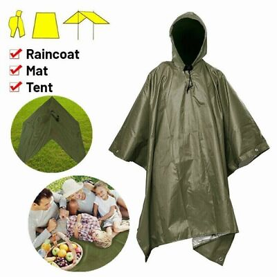 #ad US Army Waterproof RipStop Hooded Rain Military Poncho Camping Hiking New $13.99