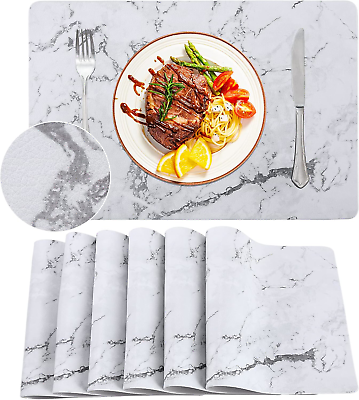 #ad GENNISSY Marble Faux Leather Table Mats Placemats for Dining Table Set of 6 Wa $28.26