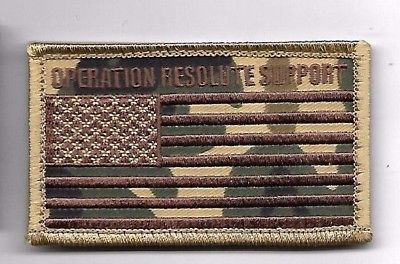 #ad OPERATION RESOLUTE SUPPORT CAMO DESERT FLAG 2 X 3 EMBROIDERED PATCH HOOK LOOP $29.99