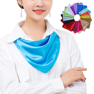 #ad Plain Soft Satin Silk Large Square Head Neck Scarf Bandana Wrap Shiny 60cm $15.99