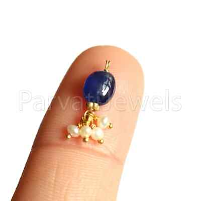 #ad Blue Sapphire amp; Pearl Solid 18K Gold Charms Gift For Partywear Charms Pendants $71.00