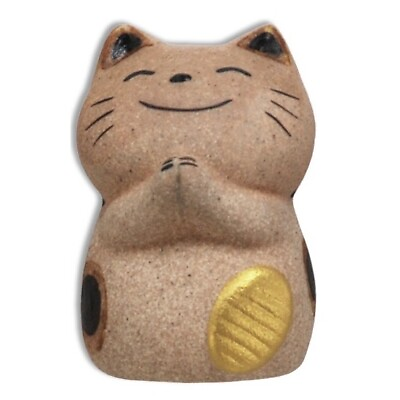 #ad Japanese 2quot; Clay Maneki Neko Lucky Cat Gold Coin Ornament Arigato Made in Japan $10.95