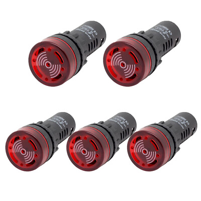 #ad 5 Pack 22mm 110V AC DC Red LED Flashing Buzzer Pilot Panel Indicator Light Lamp $11.96