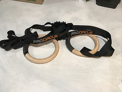 #ad PROCIRCLE Wood Gymnastic Rings with Adjustable Straps Strength Training Gym Spor $69.00