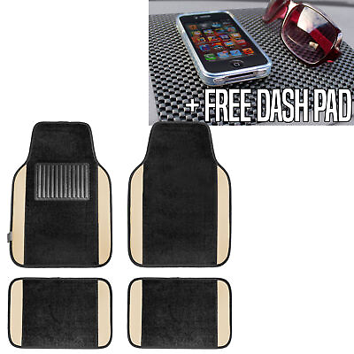 #ad 4pcs Carpet Floor Mat for Car Auto Van SUV Full Set Beige w Black Dash Mat $29.98