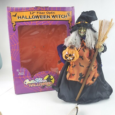 #ad Vintage Halloween 12quot; Fiber Optic Witch With Printed Apron Optic Glow by Puleo $31.49
