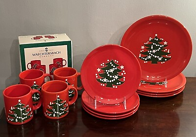 #ad Waechtersbach Christmas Tree Red Dishes Dinner Salad Plates amp; Mugs 12PC Set $299.50