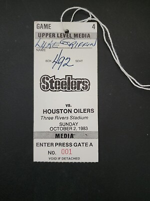 #ad Pittsburgh Steelers vs Houston Oilers October 2 1983 Press Pass $7.16