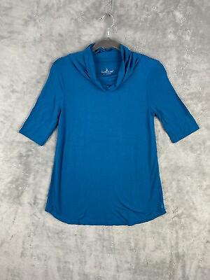 #ad Cuddl Duds Top XS Blue Sapphire Softwear with Stretch Cowl Neck Elbow Sleeve $7.99