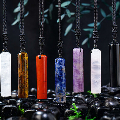 #ad 1x Natural Chakra Crystal Cylinder Necklace Pendant Column Quartz Reiki Healing $4.99
