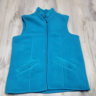 #ad Coldwater Creek Women#x27;s Blue Winter Cozy Vest Sherpa Lining Full Zip Sz XS NWT $19.75