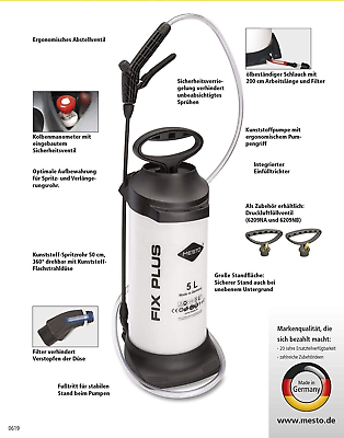 #ad MESTO 3237FM Pressure Sprayer Capacity 5 litres 3 Bar Plastic Dirt Filter Stable GBP 23.99