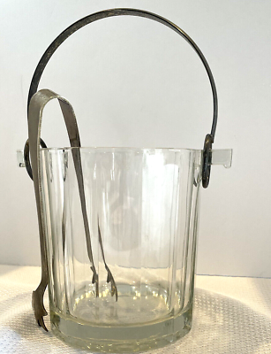 #ad Ice Bucket with Tongs Vintage Crystal amp; Silver for Mancave and Home Bars $25.99