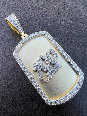 #ad 2.00 Ct Round Cut Moissanite 100 Dog Tag Men#x27;s Pendant 14K Yellow Gold Plated $165.50