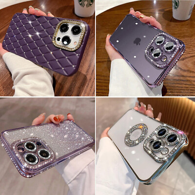 #ad For iPhone 14 13 15Pro Max Clear Shockproof Case Cute Diamond Bling Marble Cover $7.99