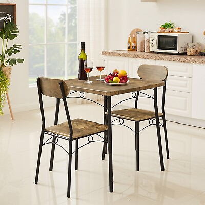 #ad 3 Piece Dining Table Set 2 Chair Small Wood Kitchen Breakfast Table Home Dinette $105.83