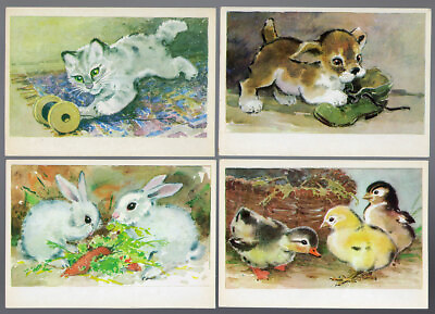 #ad BABY ANIMALS ARE FRIENDS OF CHILDREN SET OF 12 CUTE RUSSIAN POSTCARDS 1975 $7.95