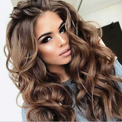 #ad Fashion New Lady Girl Curly Brown Natural Synthetic Wavy Wigs Big Long Hair Wig $19.99