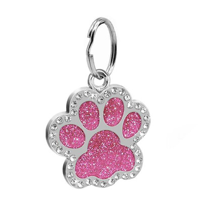 #ad Pet Dog Puppy Paws Rhinestone Collar Tags Charm Pendant Key Ring Accessories 91 $8.83