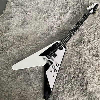 #ad Blackamp;White Flying V Electric Guitar Solid Body Mahogany Body Open HH Pickups $236.00