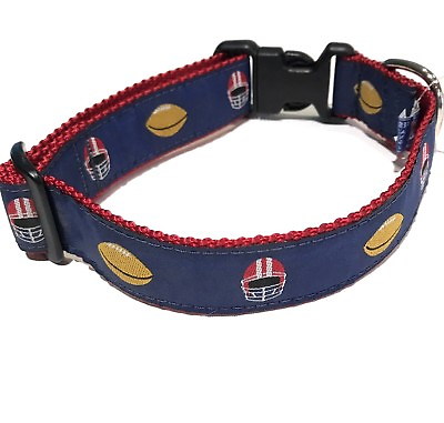 #ad New Preston Dog Collar Size Medium Footballs Helmet Sports Blue Red 1.25quot; $14.99