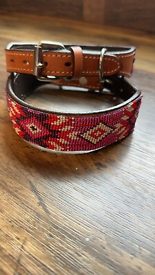 #ad LEATHER DOG COLLAR Hand Tooled Brown Leather SIZE Medium ships From US $29.99