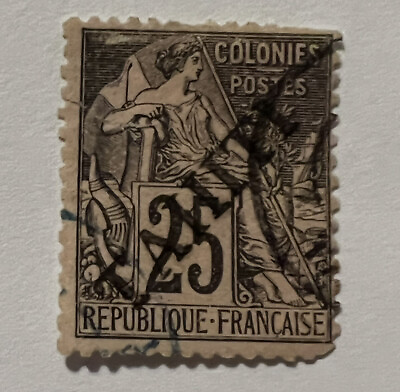 #ad 1893 TAHITI 25c STAMP #13 FRENCH COLONY OVERPRINT $67.99