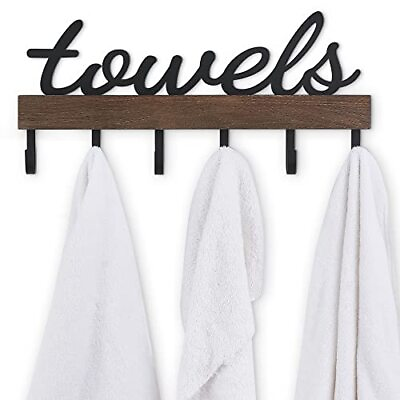 #ad Towel Rack with 6 Hooks Towel Holder Wall Mount Bathroom Organizer Rustic Fa... $29.22