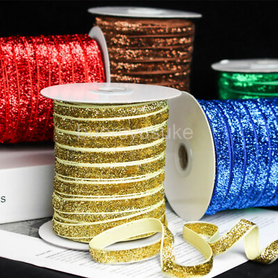 #ad Sparkle Glitter Metallic Velvet Ribbon Xmas Gift Bow Decoration 1cm*45M Reel $9.90