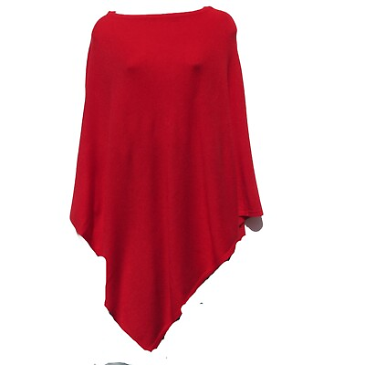 #ad Cashmere Poncho Knit V Neck Nepal Handmade Himalayan B Yarn Tomato Red $79.20
