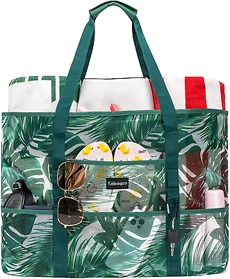 #ad Mesh Beach Bag Extra Large Beach Bags with 9 Pockets amp; Zipper Waterproof Lightw $25.58