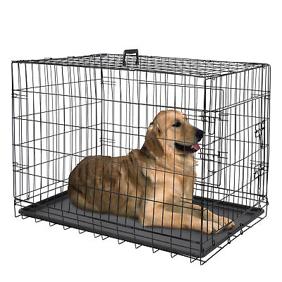 Black Folding Metal Pet Cage 2 Door With Tray Pan 36quot; Dog Crate Kennel $40.58