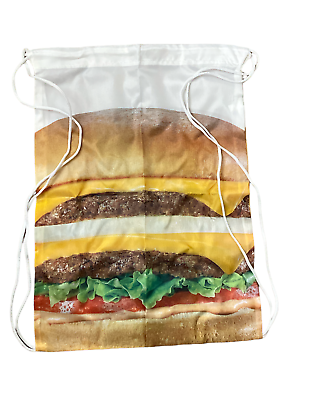 #ad 2 IN N Out Burger Drawstring Backpack Hamburger Cinch Bags Double Burger 17x14 $12.98
