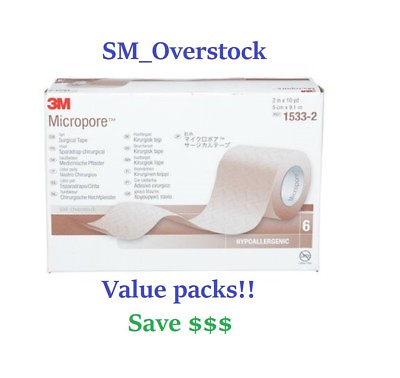 #ad 3M Micropore TAN Paper Medical Tape 2quot; x 10yds 1 2 4 or 6 rolls 1533 2 $9.59