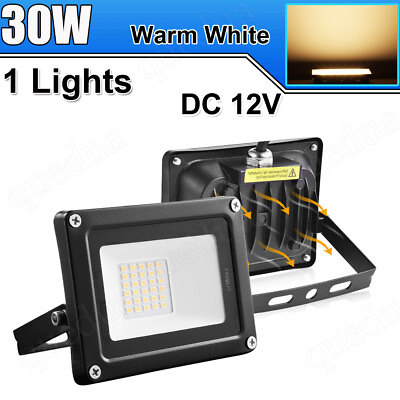 #ad 12V DC LED Flood Light 30W Bright Outdoor Waterproof Security Lamp Warm White $10.99
