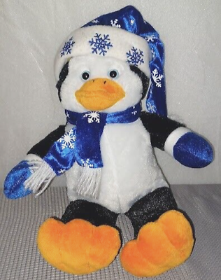 #ad Christmas snow flake winter Penguin plush shiny blue $24.00