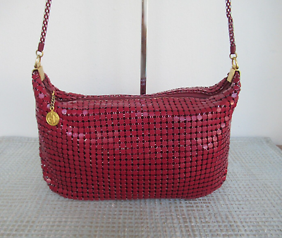 #ad Vintage Metallic Mesh Shoulder Bag Made in Hong Kong Medium Size in Red by GC $52.00